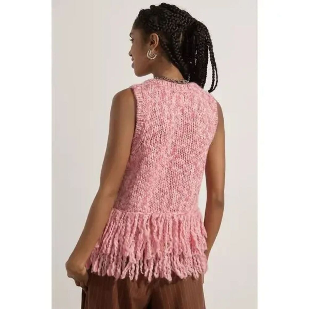 Anthropologie Pilcro Wool Fringe Hem Sweater Vest Pink XS NWT 100% Wool
